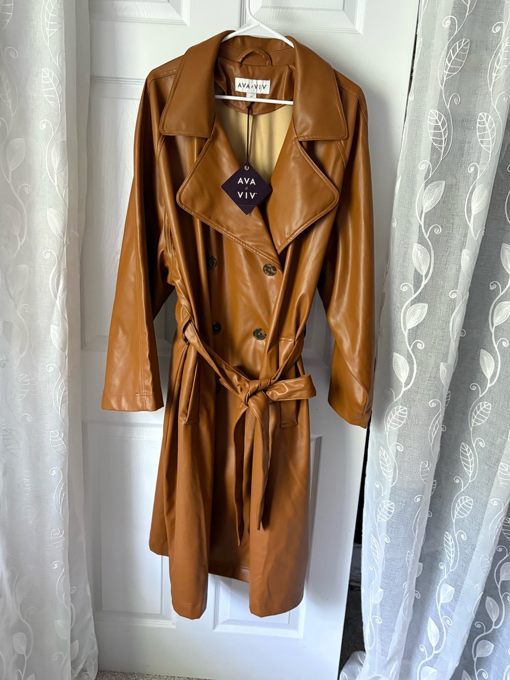 New Ava & Viv Faux Leather Trench Coat with belt side pocket women plus sz 3X